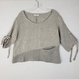 LUUKAA Linen Boxy Tunic Top Gauze Minimalist Tie Sleeves Gray size 10 Colorblock